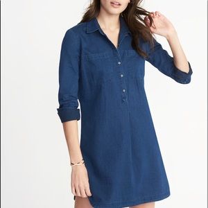 Dark jean chambray  dress roll up sleeve